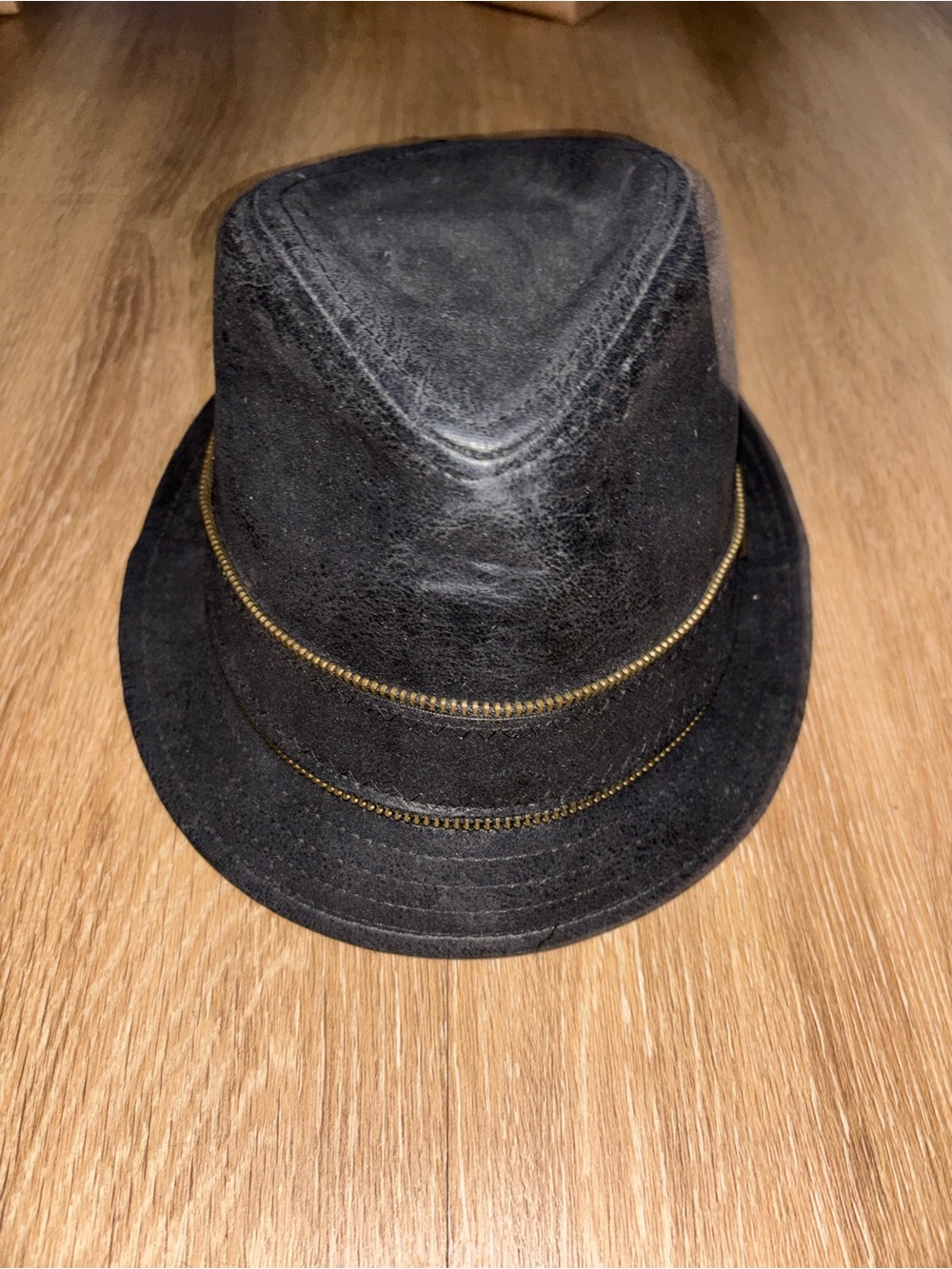 The Hatter Company Black Fedora Hat Distressed Faux Leather Zipper Band b70